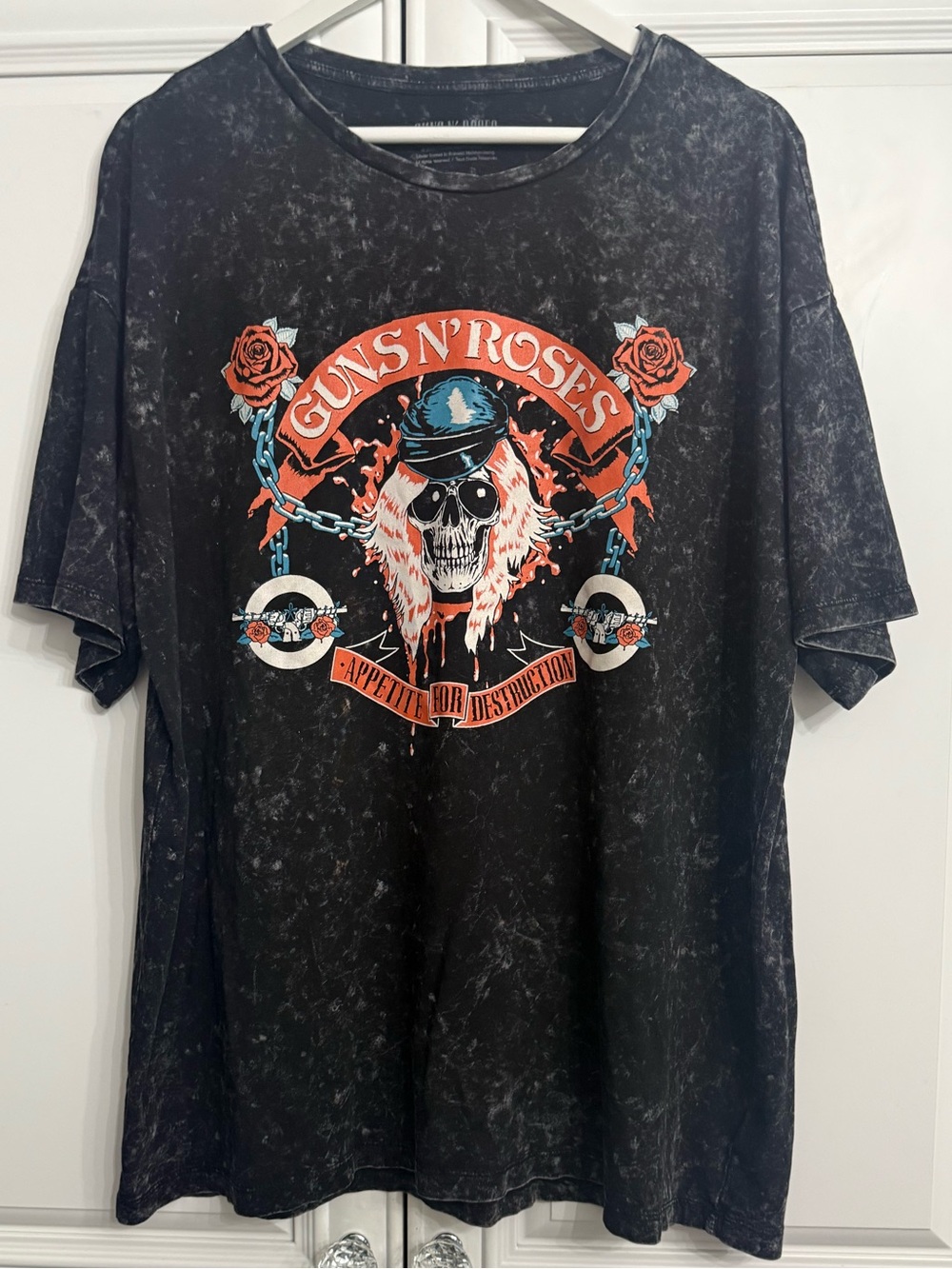 Guns N' Roses Sz XL Black Acid Wash Graphic Short Sleeve Tee Band Merch Concert